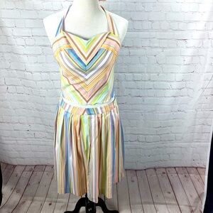 Y2KTrina Turk 2 Piece Dress Halter Top & Skirt Pastel Pinstripes Top Med Skirt 8